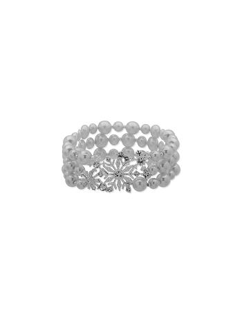 Anne Klein 3 Row Snowflake Faux Pearl Stretch Armband Zilver | DNLKV15752