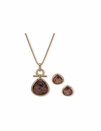 Anne Klein Abalone Teardrop Earring & Necklace Set Sieraden sets Goud | ANLDF75167