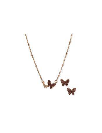 Anne Klein Butterflies Motif Necklace and Earring Set in Pouch Earring Goud | DNLVO14155