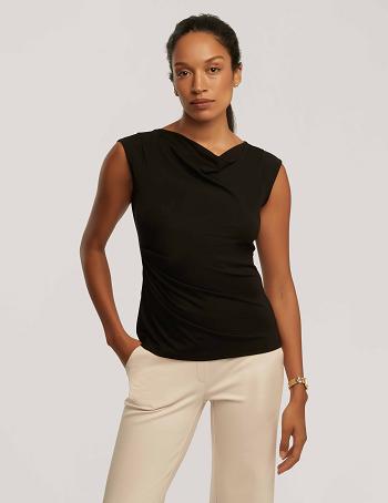 Anne Klein Cap Sleeve Cowl Neck Top Topjes Zwart | NLNEJ98735