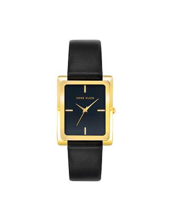 Anne Klein Case Leren Band Watch Rechthoekig Goud Zwart | ENLVG13129