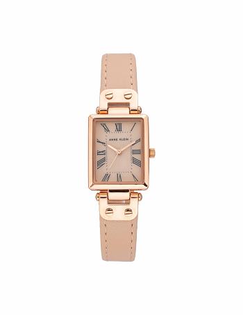 Anne Klein Case Leren Riemen Watch Rechthoekig Roze Roze Goud | LNLSX91315