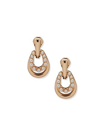 Anne Klein Caviar Pearl Doorknocker Clip Earring Goud | NLXBR22564