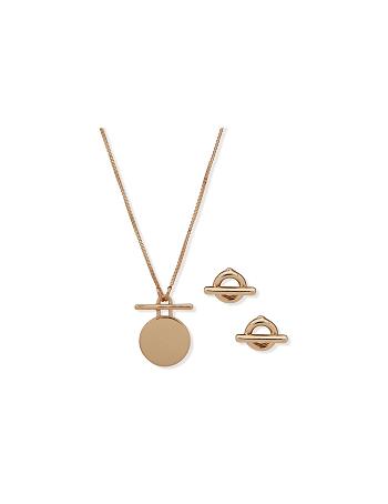 Anne Klein Coin Pendant Necklace and Earring in Pouch Sieraden sets Goud | ANLDF84698