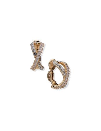 Anne Klein Crystal Pave Baguette Hoop Klem oorbellen Goud | ZNLMJ57856