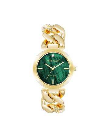 Anne Klein Diamond Accented Round Case Bracelet Watch Metalen Goud Groen | NLXBR31430