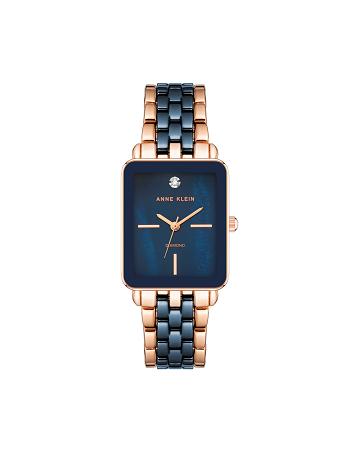 Anne Klein Diamond Dial Watch Keramiek Donkerblauw Roze Goud | ZNLMJ81007