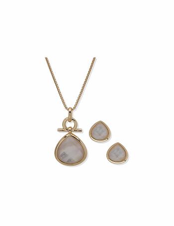 Anne Klein Faux Pearl Teardrop Earring & Necklace Set Earring Goud | ANLWC86951