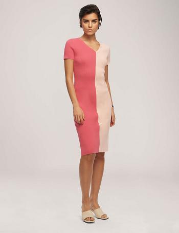 Anne Klein Half/Half Rib Trui Jurken Roze Wit | YNLGT93163