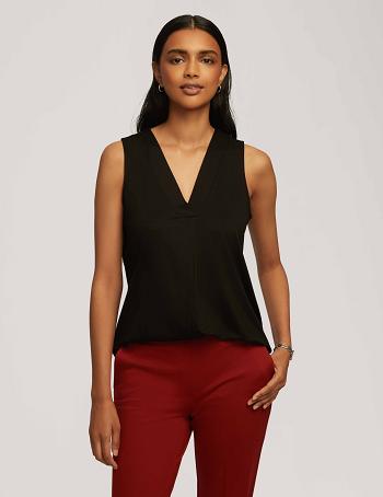 Anne Klein Harmony Knit Pleat Neck Shell Topjes Zwart | PNLER26492