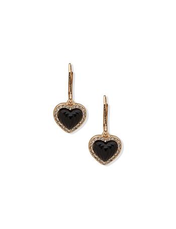 Anne Klein Heart Drop Jet Pierced Earring Goud | NLZPD71510