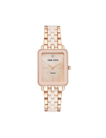 Anne Klein Keramiek Diamond Dial Watch Rechthoekig Roze | ENLHC30192