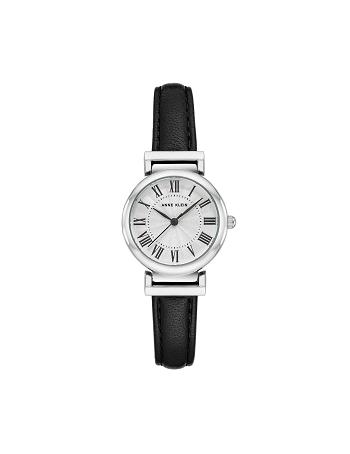 Anne Klein Klassieke Riemen Watch Leer Zwart Zilver | NLJKU88931