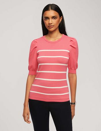 Anne Klein Kort Puff Sleeve Crew Neck With Stripes Topjes Wit | MNLHR36365