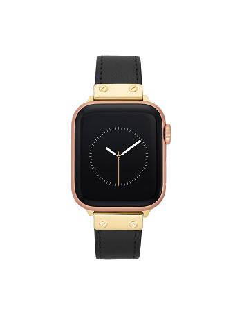 Anne Klein Leren Band Apple Watch-accessoires Zwart Goud | NLIIZ74913