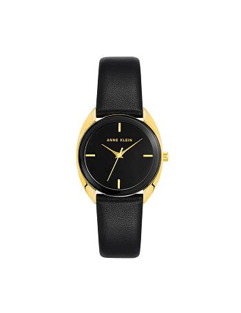 Anne Klein Modern Riemen Watch Leer Goud Zwart | XNLGW85498