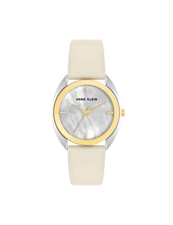 Anne Klein Modern Riemen Watch Leer Goud Zilver Bruin | YNLGT87655