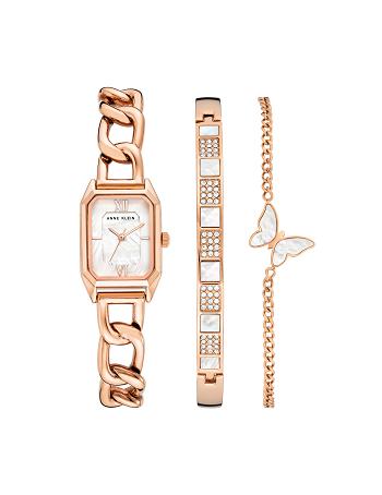 Anne Klein Octagonal Chain Bracelet Watch and Bracelet Sets Roze Goud | UNLND24538