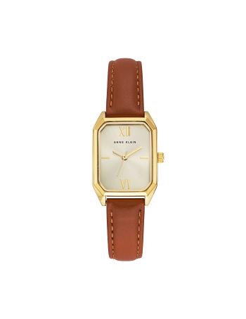 Anne Klein Octagonal Shaped Leren Riemen Watch Bestsellers Bruin Goud | GNLEC71217