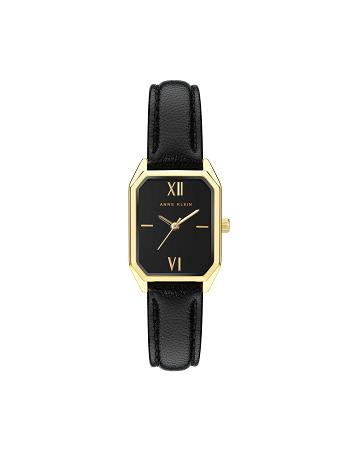 Anne Klein Octagonal Shaped Leren Riemen Watch Bestsellers Zwart Goud | NLZPD52221