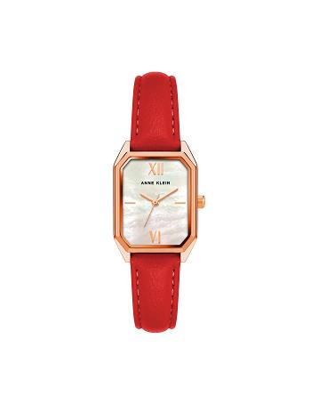 Anne Klein Octagonal Shaped Riemen Watch Leer Roze Goud Rood | ANLWC61319