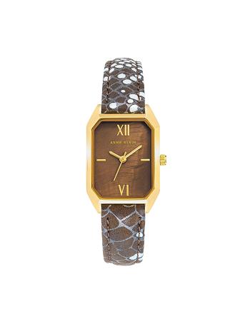 Anne Klein Octagonal Shaped Riemen Watch Leer Goud Bruin Slangenprint | NLJKU10267