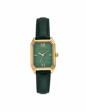 Anne Klein Octagonal Shaped Riemen Watch Leer Groen Goud | SNLVO64270