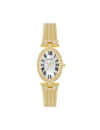 Anne Klein Oval Crystal Accented Mesh Bracelet Watch Metalen Goud | NLNZX74179