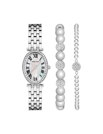 Anne Klein Oval Watch and Bracelet Set with Premium Crystals Metalen Zilver | LNLSX77236