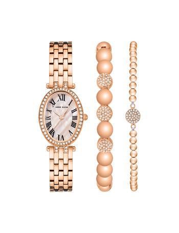 Anne Klein Oval Watch and Bracelet Set with Premium Crystals Metalen Roze Goud | TNLWZ57978