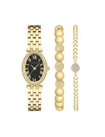 Anne Klein Oval Watch and Bracelet Set with Premium Crystals Metalen Goud | YNLGT34792