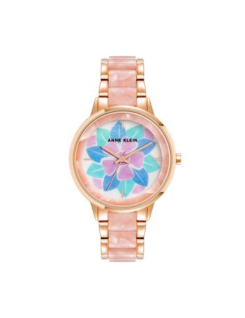 Anne Klein Patterned Mother of Pearl Dial Watch Metalen Roze | YNLGT44226