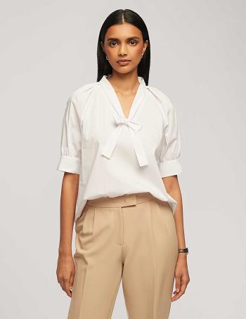 Anne Klein Poplin Puff Sleeve Blouse With Neck Tie Topjes Wit | NLJKU38608