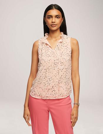 Anne Klein Printed Chiffon Mouwloos Tulla Blouse Topjes Roze Gekleurd | NLQCS23125