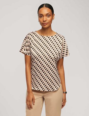 Anne Klein Printed Kort Sleeve Blouse With Bateau Neckline Topjes Gekleurd | NLDYB58405