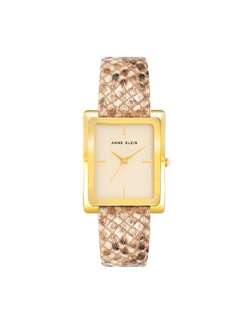 Anne Klein Rectangular Case Band Watch Leer Goud Room Bruin | QNLUV12299