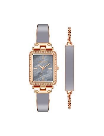 Anne Klein Rectangular Case Watch and Bracelet Set Metalen Grijs Roze Goud | ZNLNQ71312