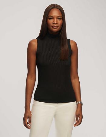 Anne Klein Rib Knit Seamed Mock Neck Shell Topjes Zwart | SNLNY95498