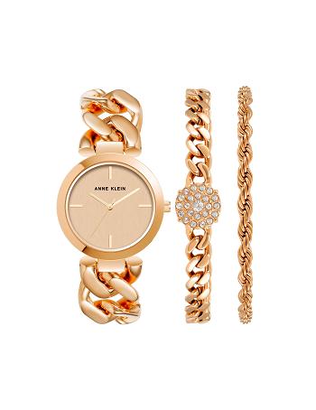 Anne Klein Round Chain Watch and Bracelet Set Metalen Roze Goud | ENLHC90614