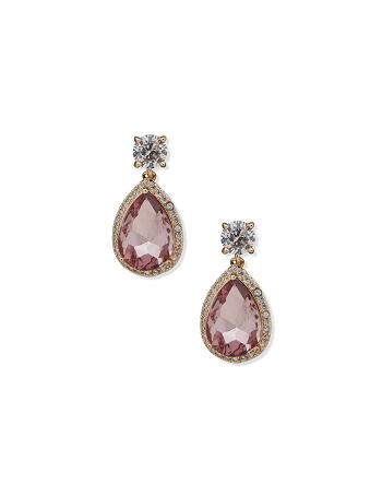 Anne Klein Round With Halo Pear Drop Stud Doorboorde oorbellen Goud Roze | NLJKU72316