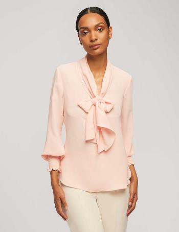 Anne Klein Smocked Cuff Bow Blouse Topjes Roze | QNLWA86012