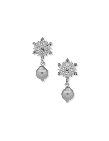 Anne Klein Snowflake Drop With Pearl Doorboorde oorbellen Zilver | MNLHR89271