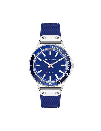 Anne Klein Solar Rubber Riemen Watch Beschouwd Blauw Zilver | GNLUC42464