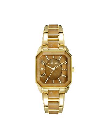 Anne Klein Square Case Resin Link Bracelet Watch Metalen Bruin Goud | MNLFT24583