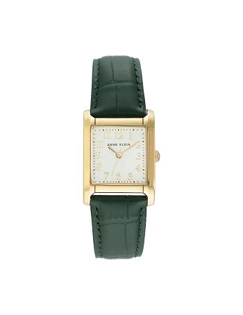 Anne Klein Square Case Riemen Watch Leer Groen Goud | LNLSX77496