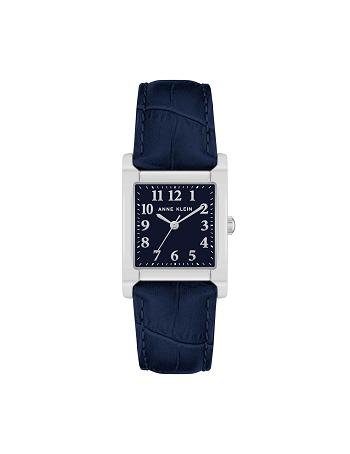 Anne Klein Square Case Riemen Watch Leer Donkerblauw Zilver | NLNEJ38021