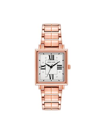 Anne Klein Square Crystal Accented Dial Watch Metalen Roze Goud | NLDFL22324