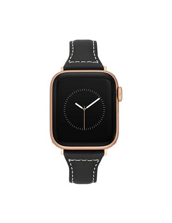 Anne Klein Stitched Band for Apple Watch® Leer Zwart Roze Goud | YNLGT38434