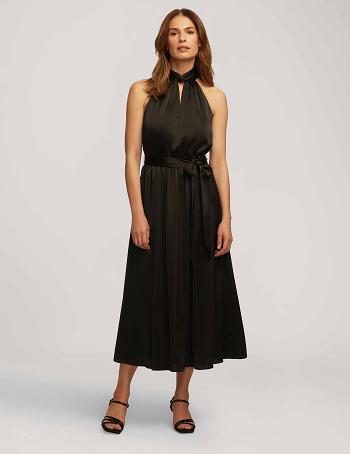 Anne Klein Twist Neck Halter Midi Jurken Zwart | NLIIZ16186