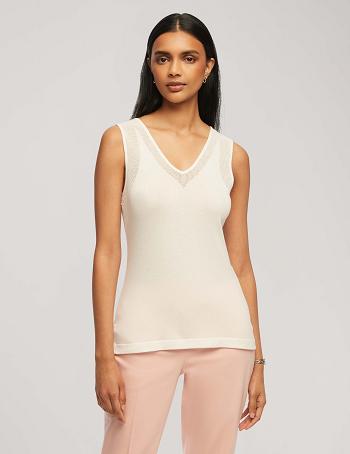 Anne Klein V Neck Mesh Tank Top Topjes Wit | NLNEJ67342